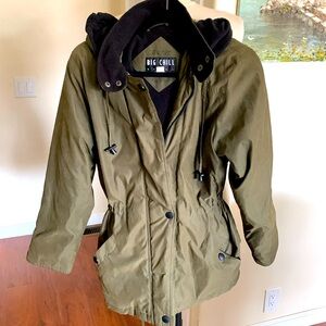 Big Chill olive Utility Jacket with Prominent Hood and Mid-Length Design